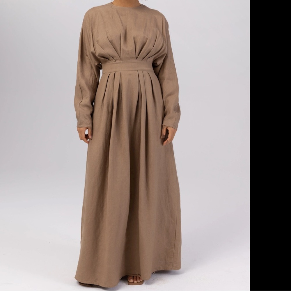 Veiled collection Linen Pleat Waist Maxi Dress - Latte